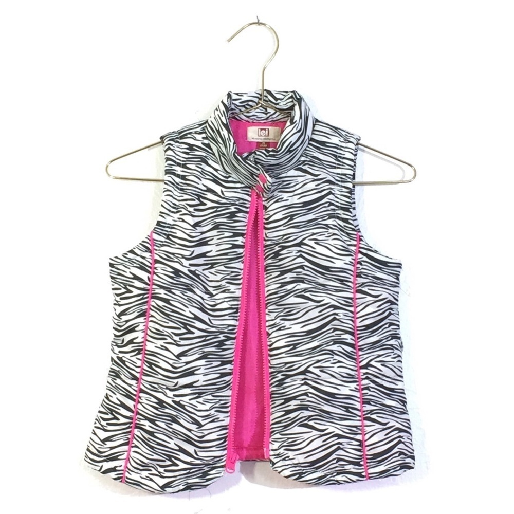 LEI Girls Zebra Print Zip Up Puffer Vest M